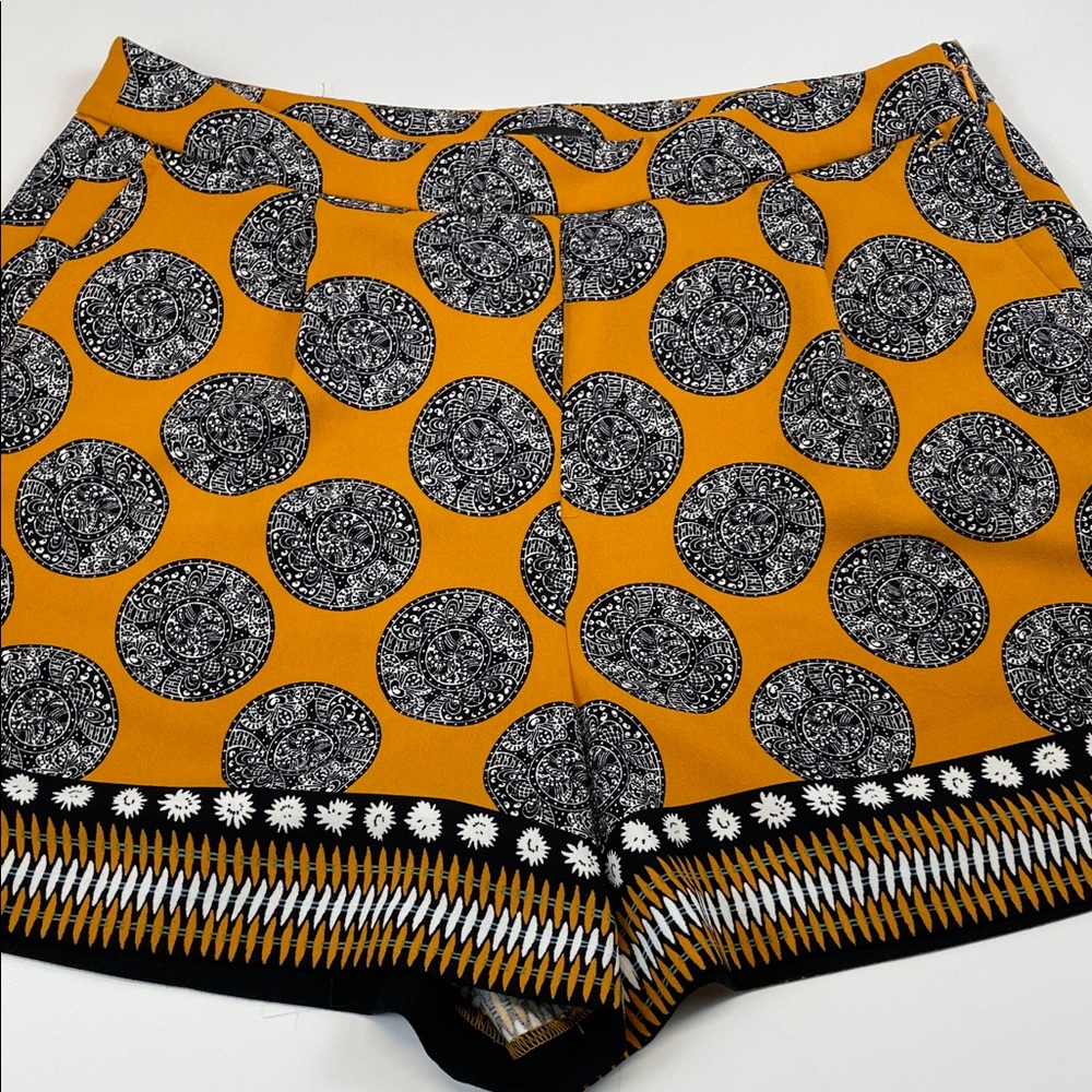 Ann Taylor Factory Printed High Waist Dress Shorts Mustard Black Sz 10